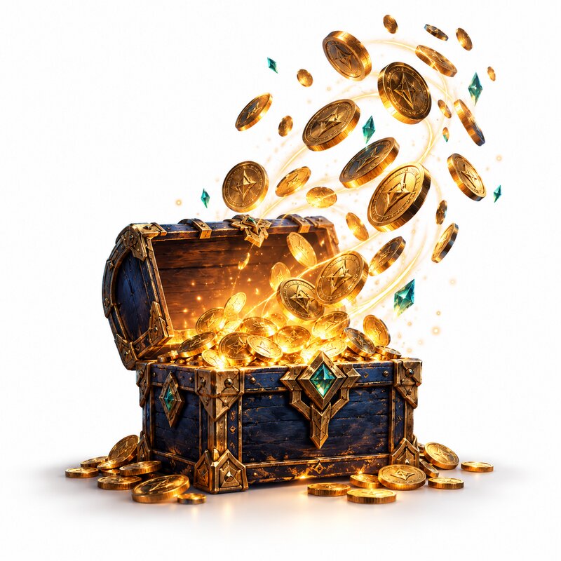 Treasure chest bursting with gold coins